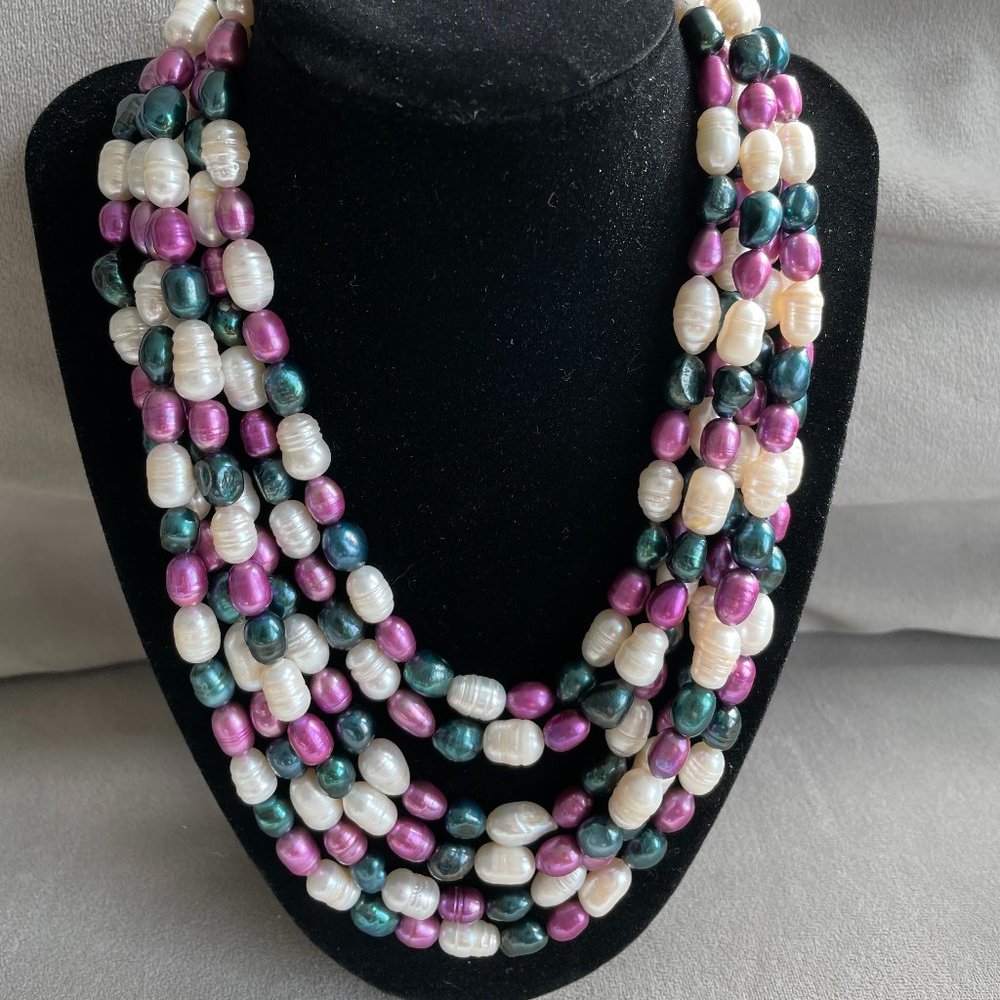 Pearl Statement Necklace 6 Strand